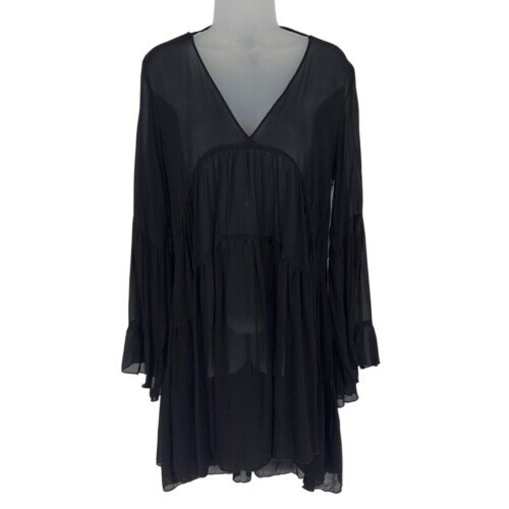 Young Fabulous & Brokeβ Black Sheer Tiered Bell Sleeve Mini Dress S NWT